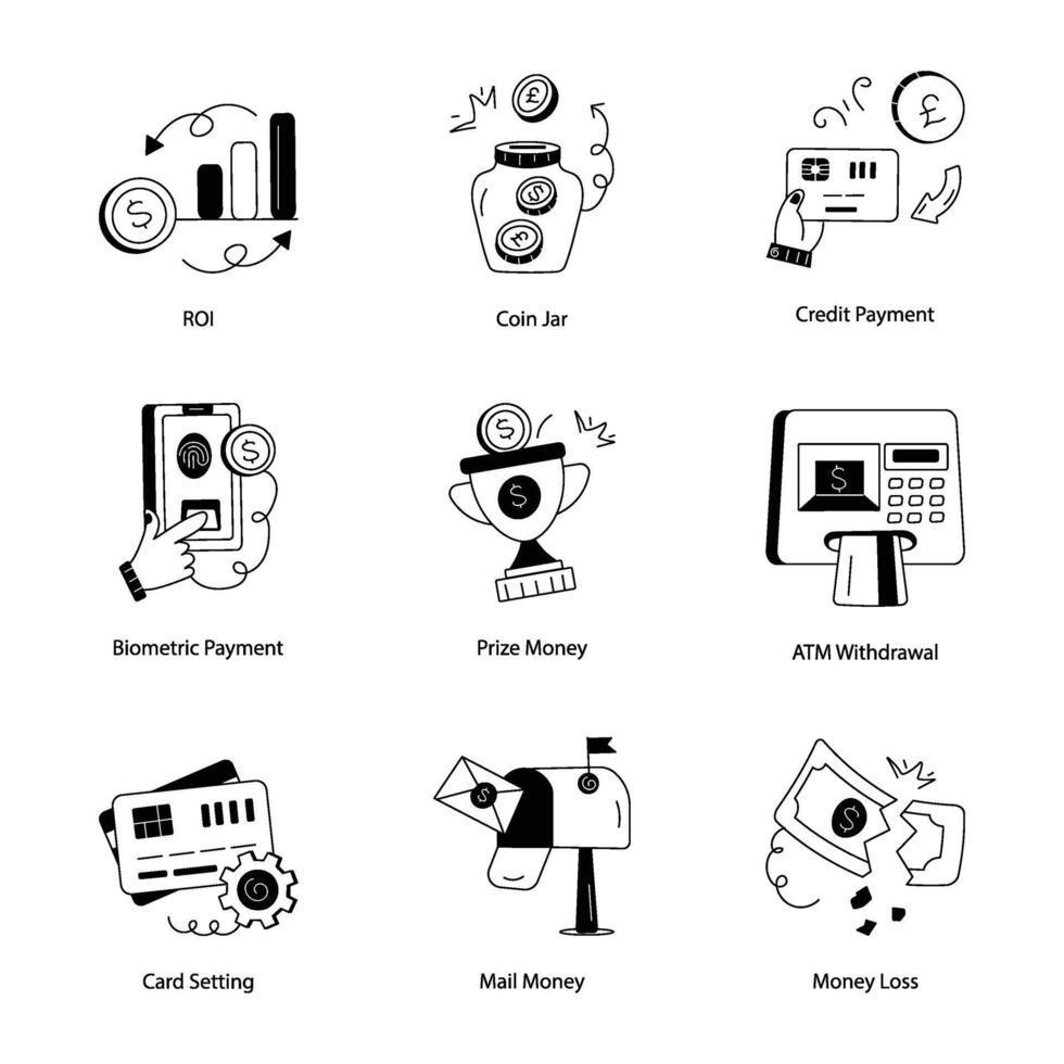 Set of 09 Credit Card and Finance Line Icons vector