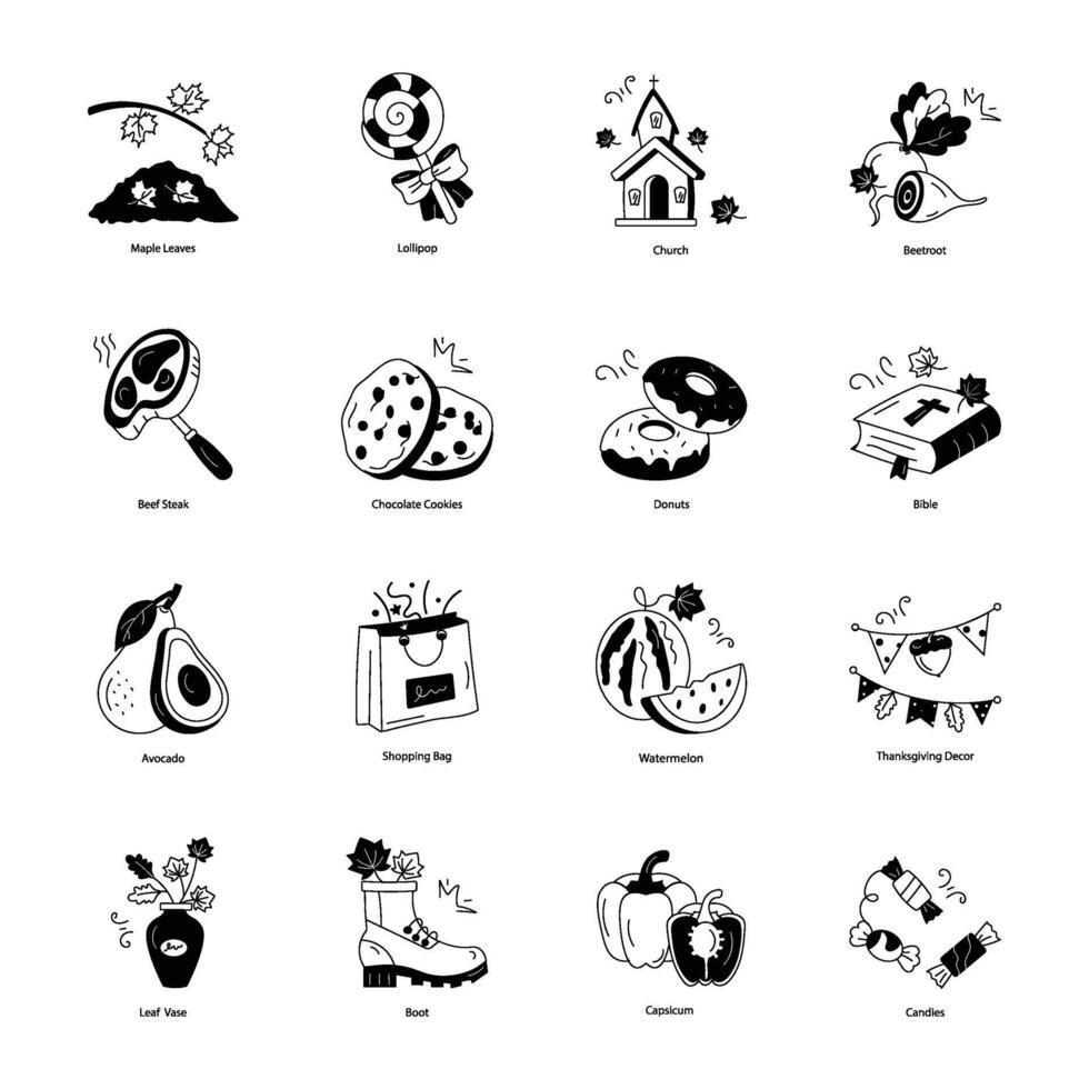 Pack of Autumn Festival Doodle Icons vector