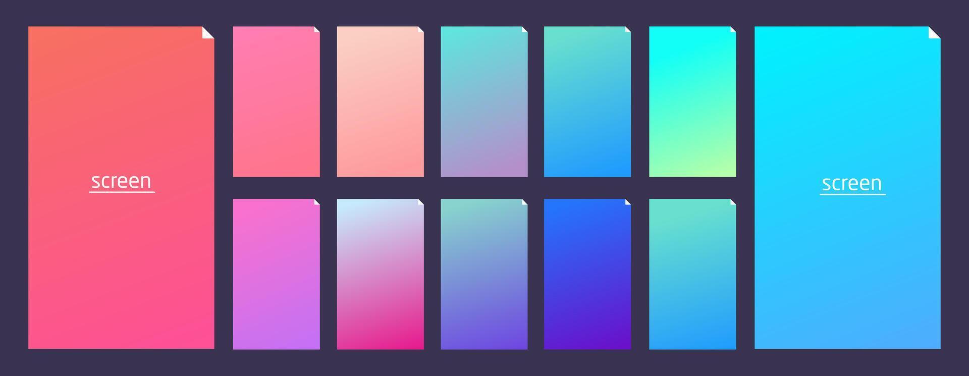 Soft pastel gradient smooth and vibrant color background set for devices, pc and modern smartphone screen soft pastel color backgrounds ux and ui design illustration vector