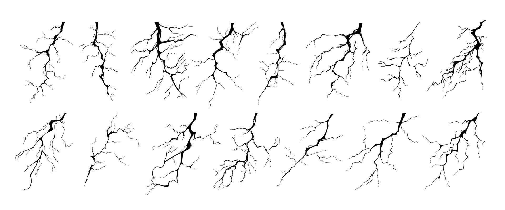 Lightning strike bolt silhouettes illustration set. vector