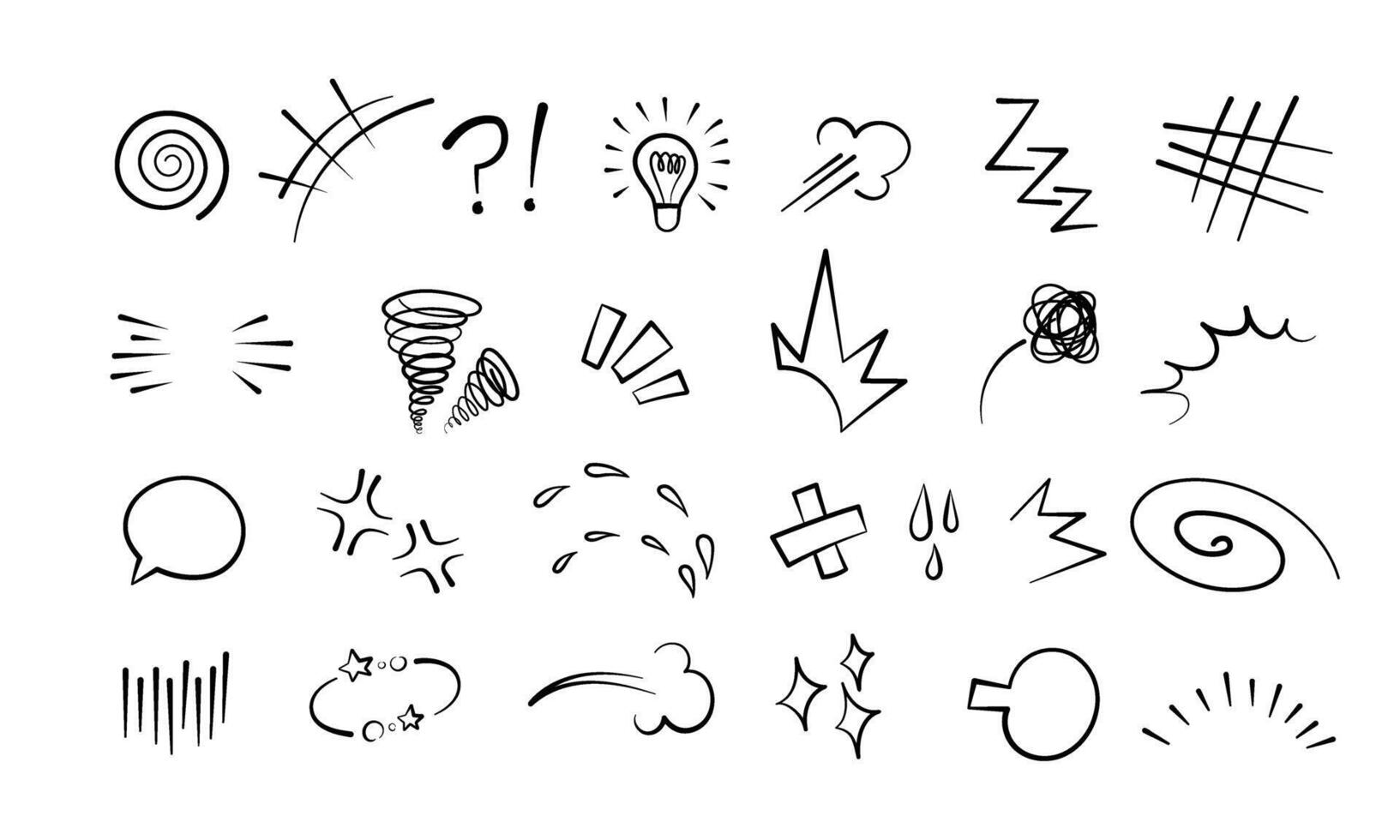 Manga or anime comic emoticon element graphic effects hand drawn doodle illustration set. vector