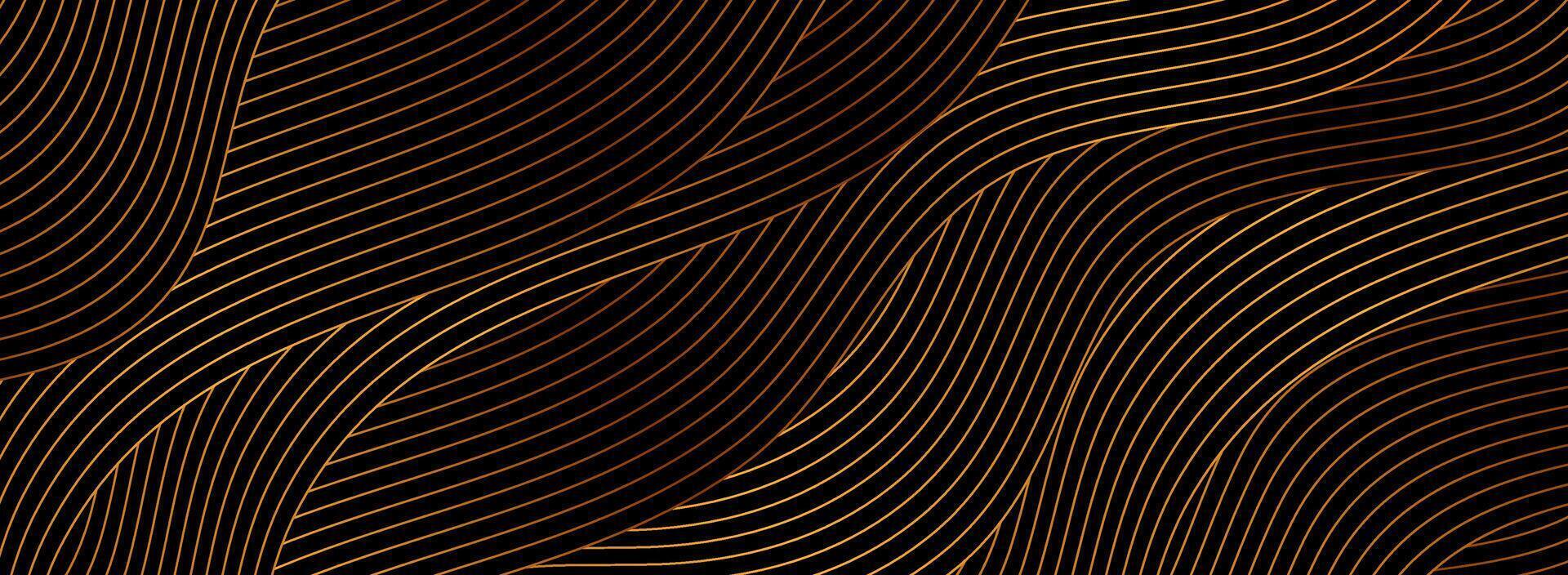 Black abstract background with golden wavy pattern vector