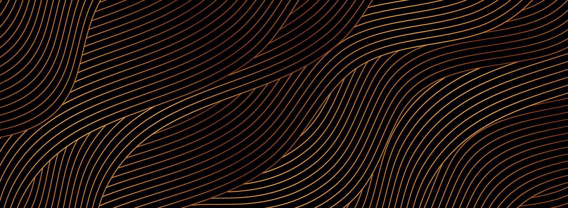 Black abstract background with golden wavy pattern vector