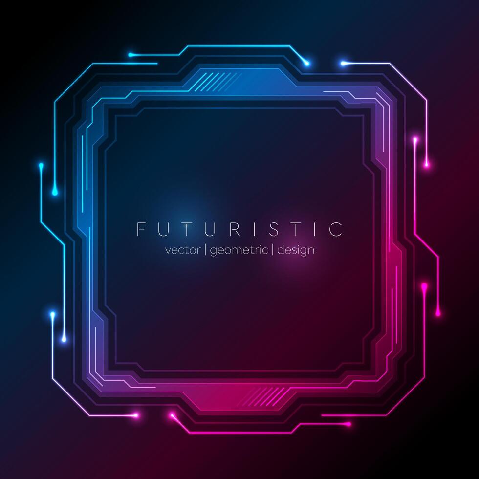 Neon blue purple technology frame with circuit board lines vector