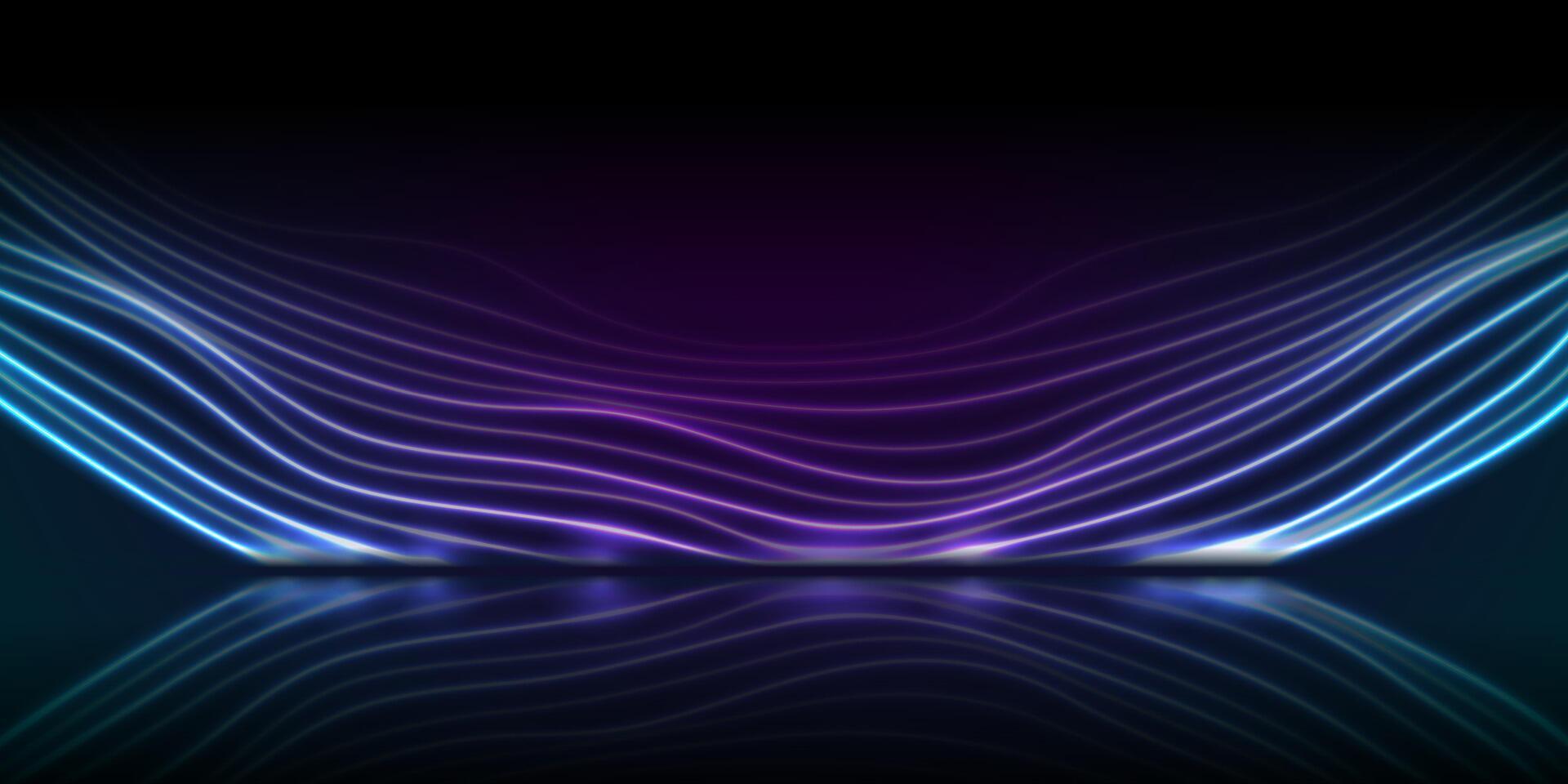 Blue purple neon waves abstract technology background vector