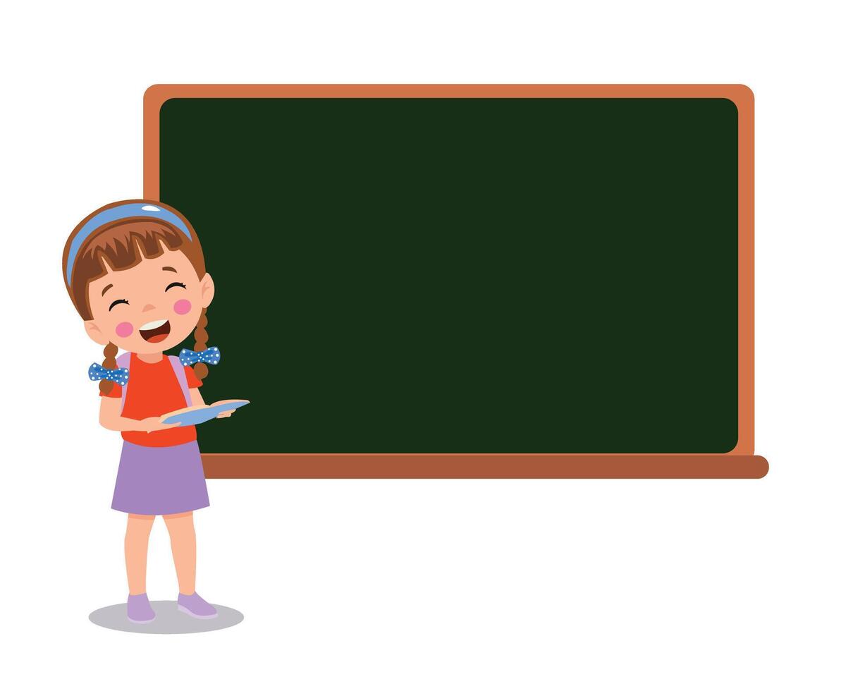 cute boy pointing at the classroom board vector