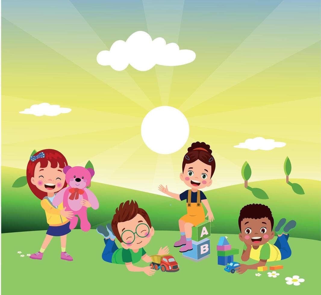 Illustration cute little kids vector