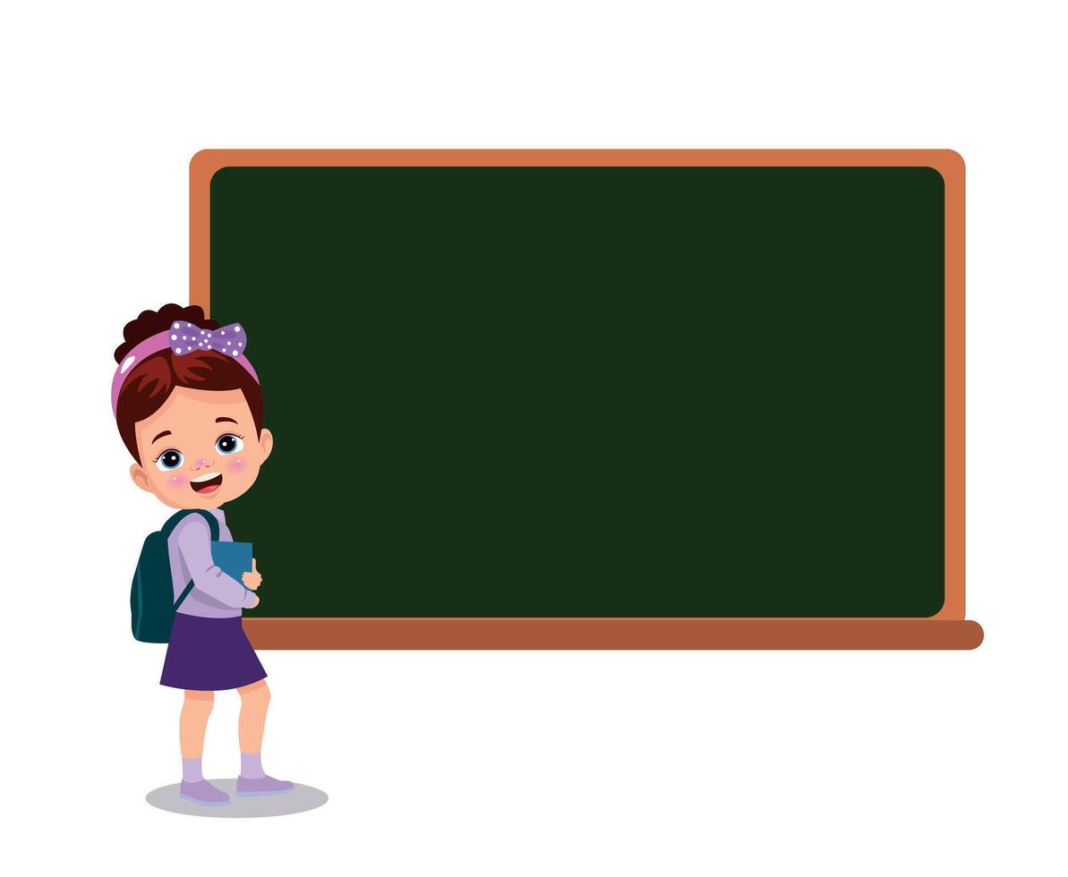 cute boy pointing at the classroom board vector