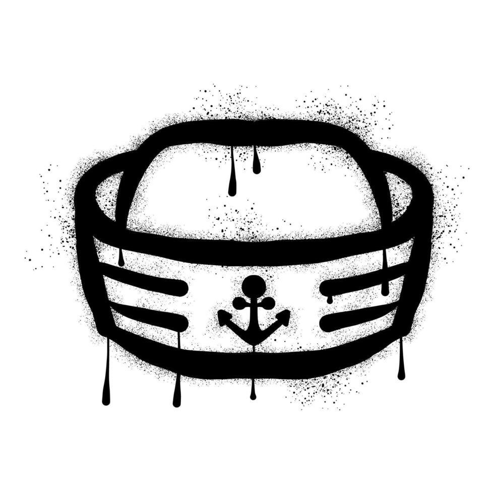 Sailor hat graffiti drawn with black spray paint vector