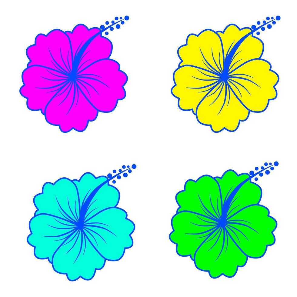 floral colección con cuatro hibisco flores vector
