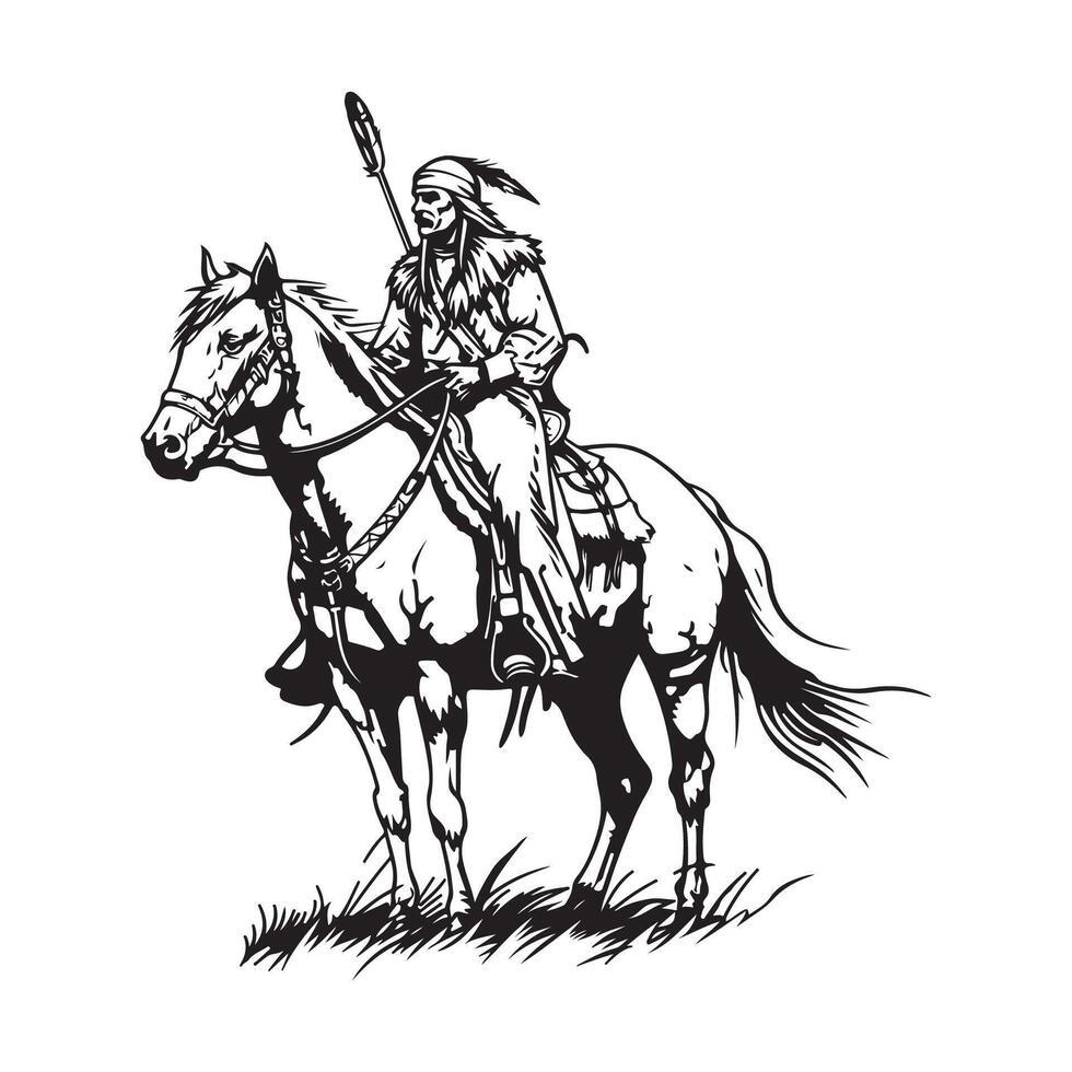 Native American Warrior on Horse, art, design, Images vector