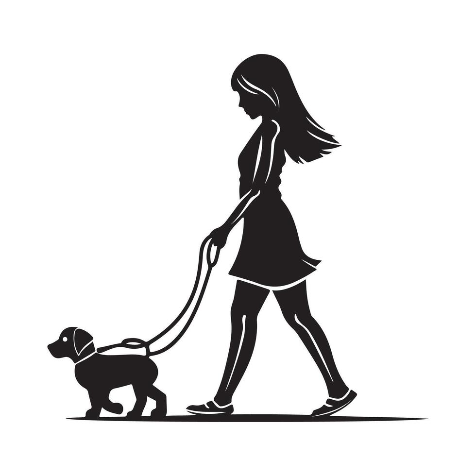 Lady Walking Dog Silhouette Stock Illustrations vector