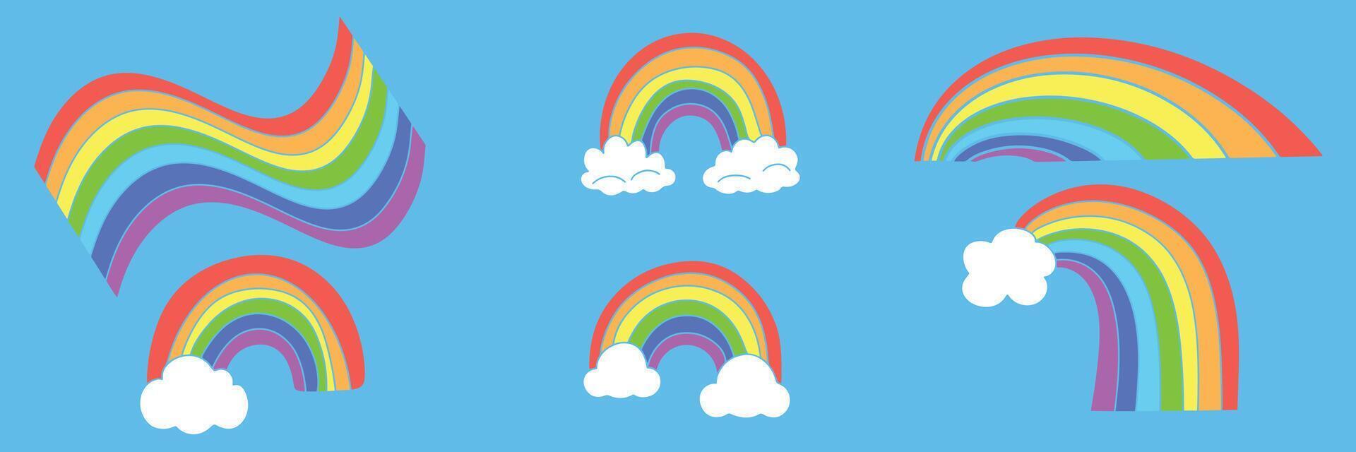 Set of rainbow in flat style. Hand drawn art. vector