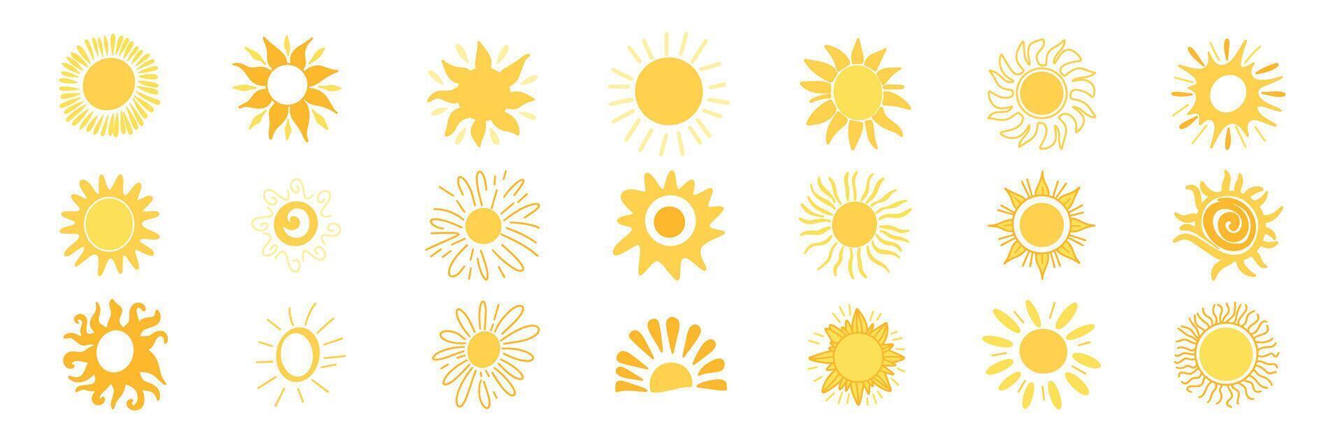 Set abstract sun in flat style. Hand drawn art. vector