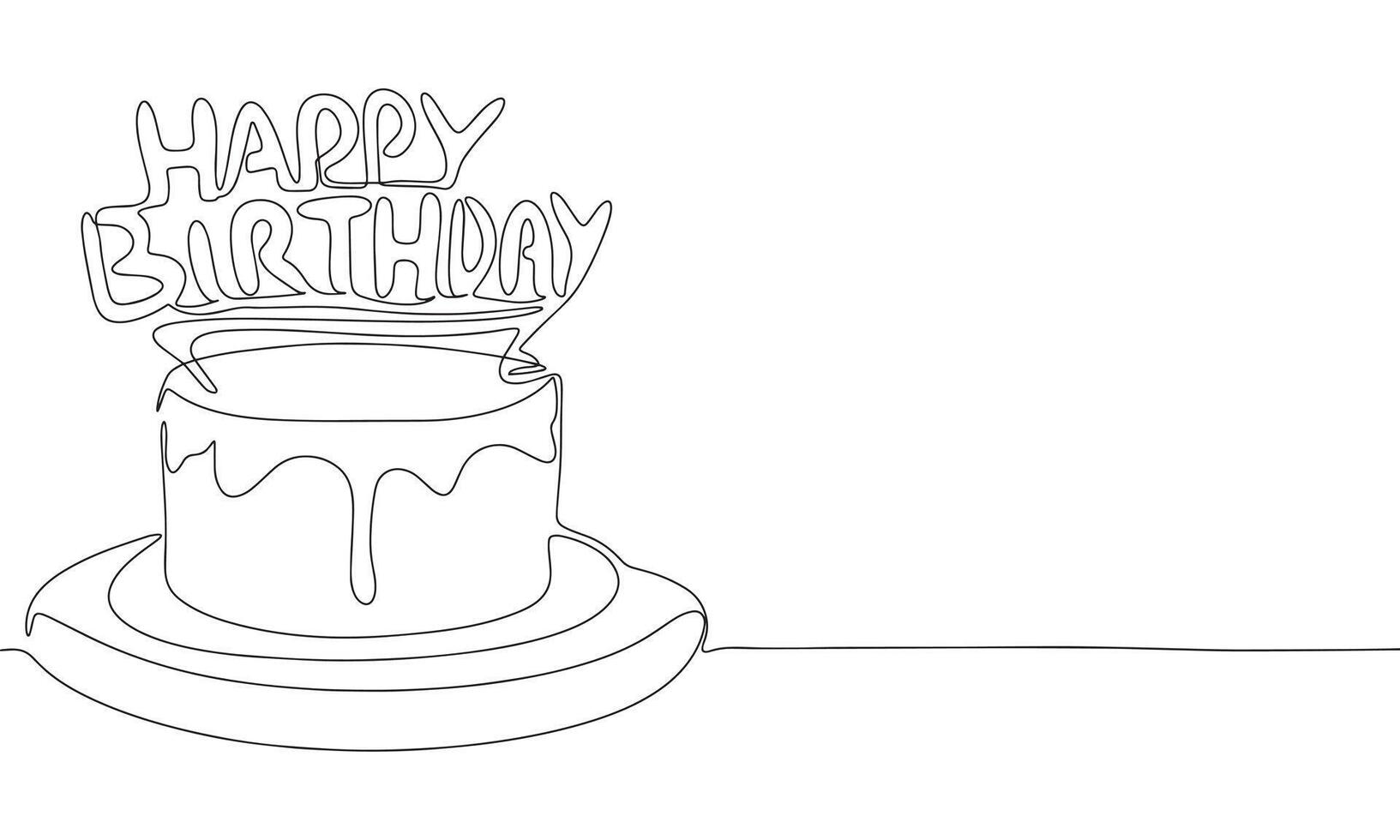 Happy Birthday Cake one line continuous. Line art Happy Birthday Cake. Hand drawn art. vector