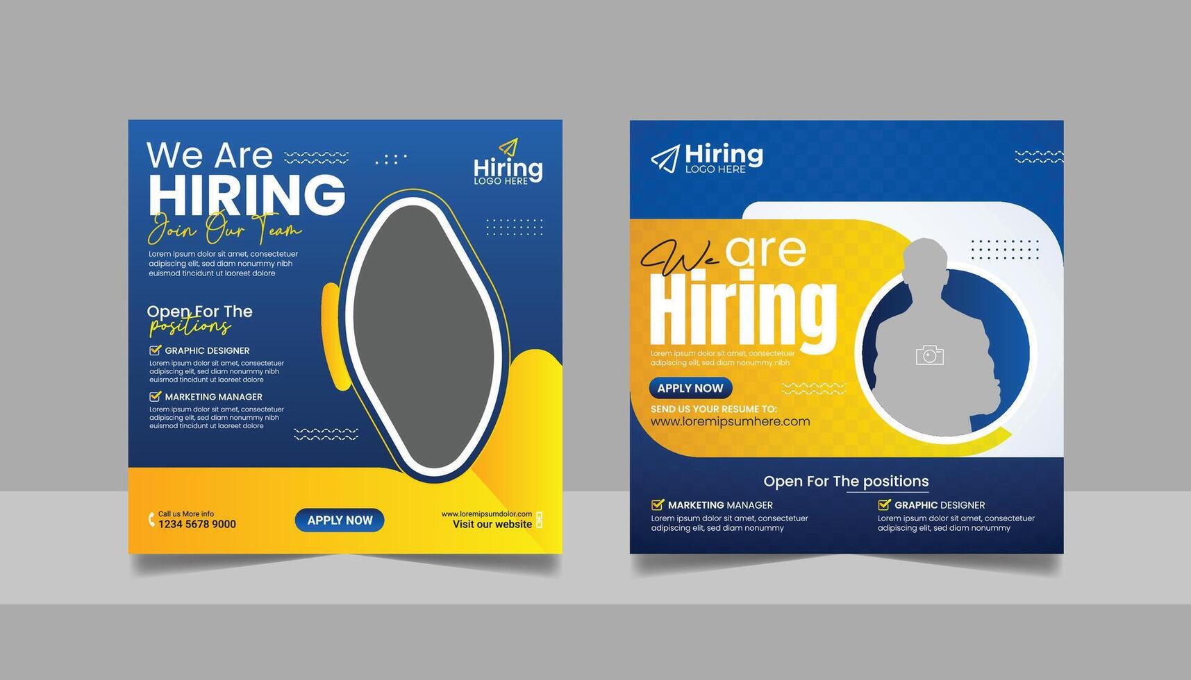 We are hiring job vacancy social media post template set, vacant recruitment marketing web banner square flyer poster design. vector