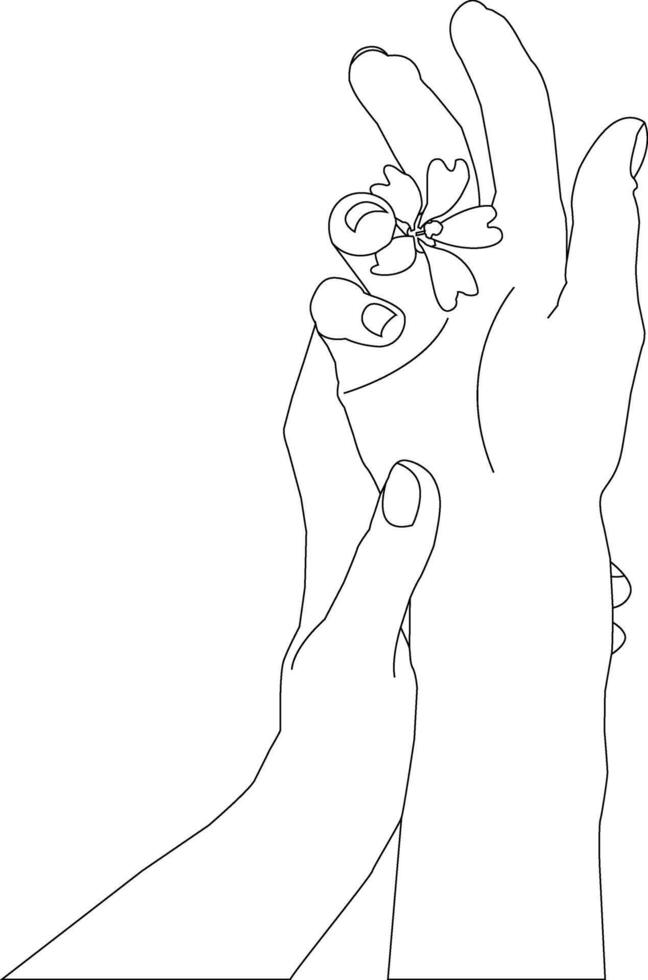 One line drawing hand holding on white background vector