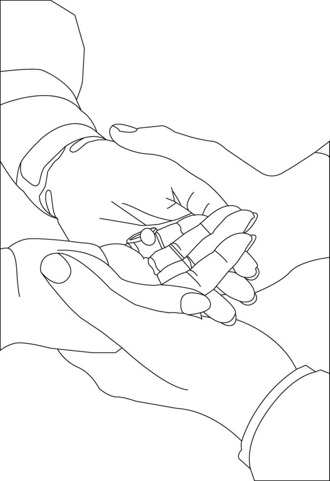 One line drawing hand holding on white background vector