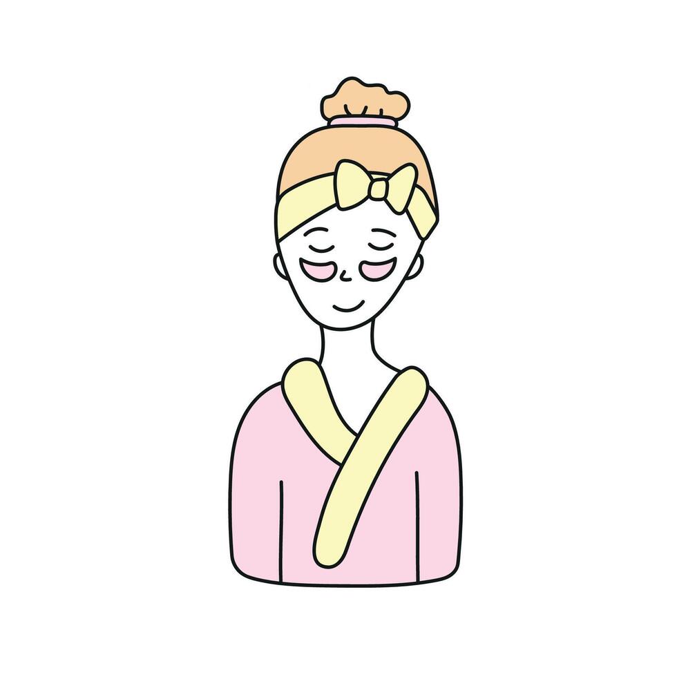 The girl takes care of her face. illustration in doodle style vector