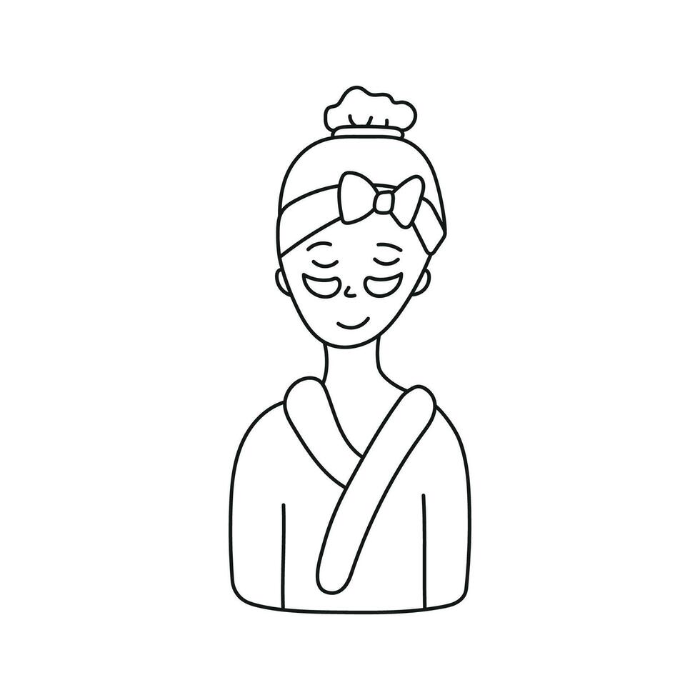 The girl takes care of her face. illustration in doodle style vector