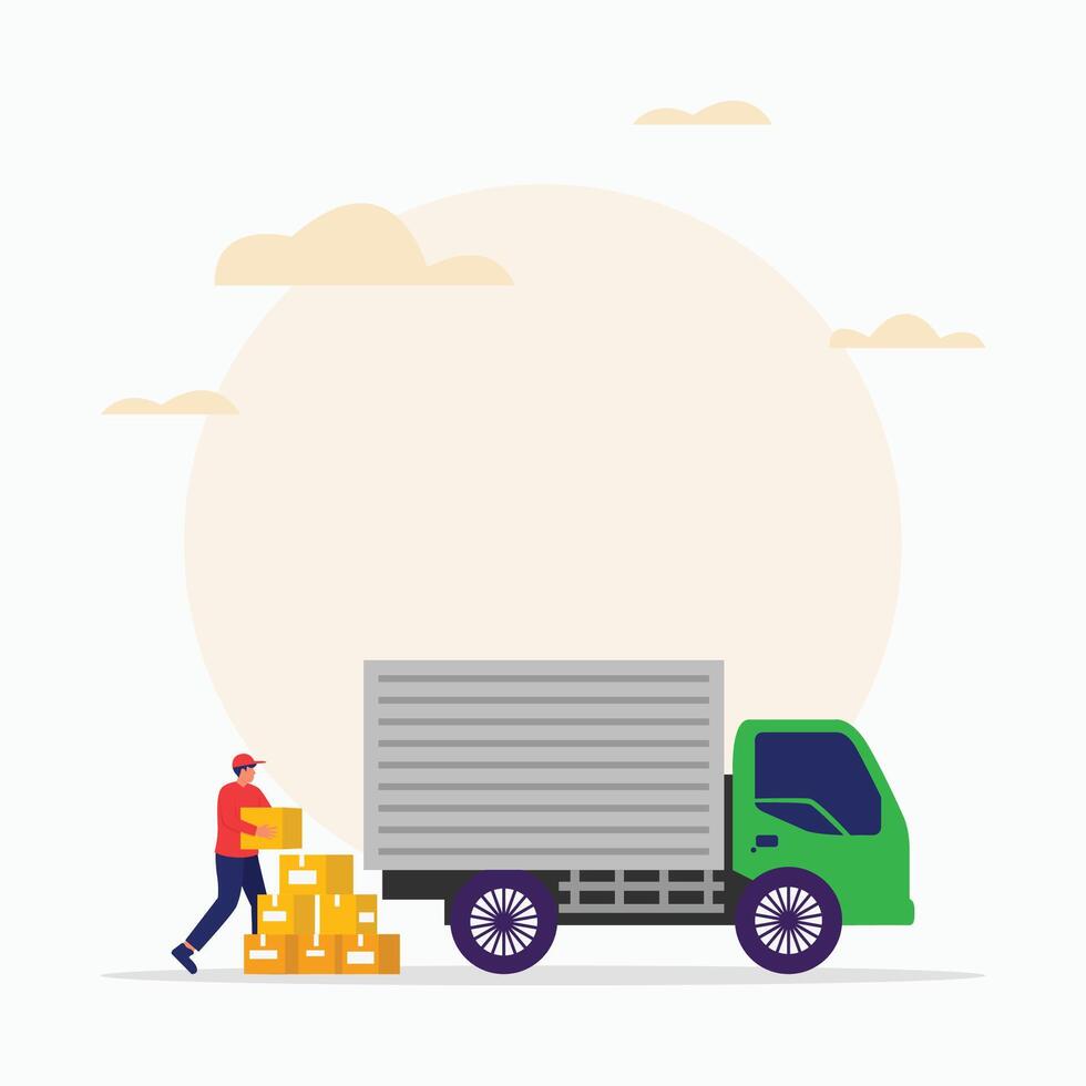 Home delivery concept with truck flat illustration vector