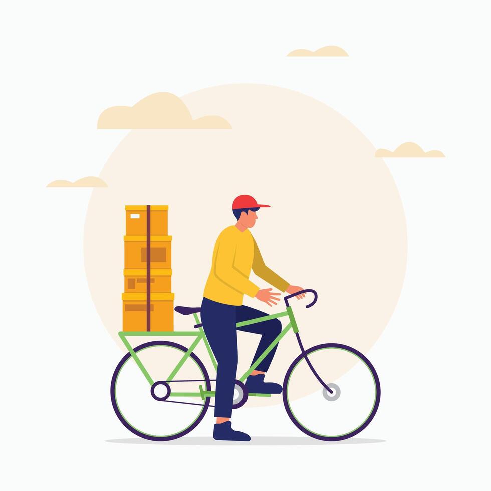 People in delivery service with bicycle package concept flat illustration vector