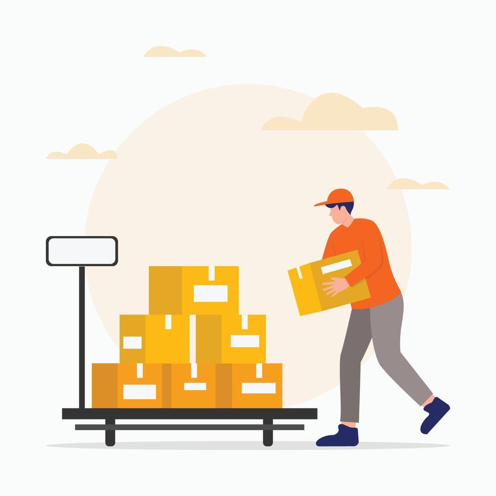 Warehouse worker check check inventories before shipping flat illustration vector