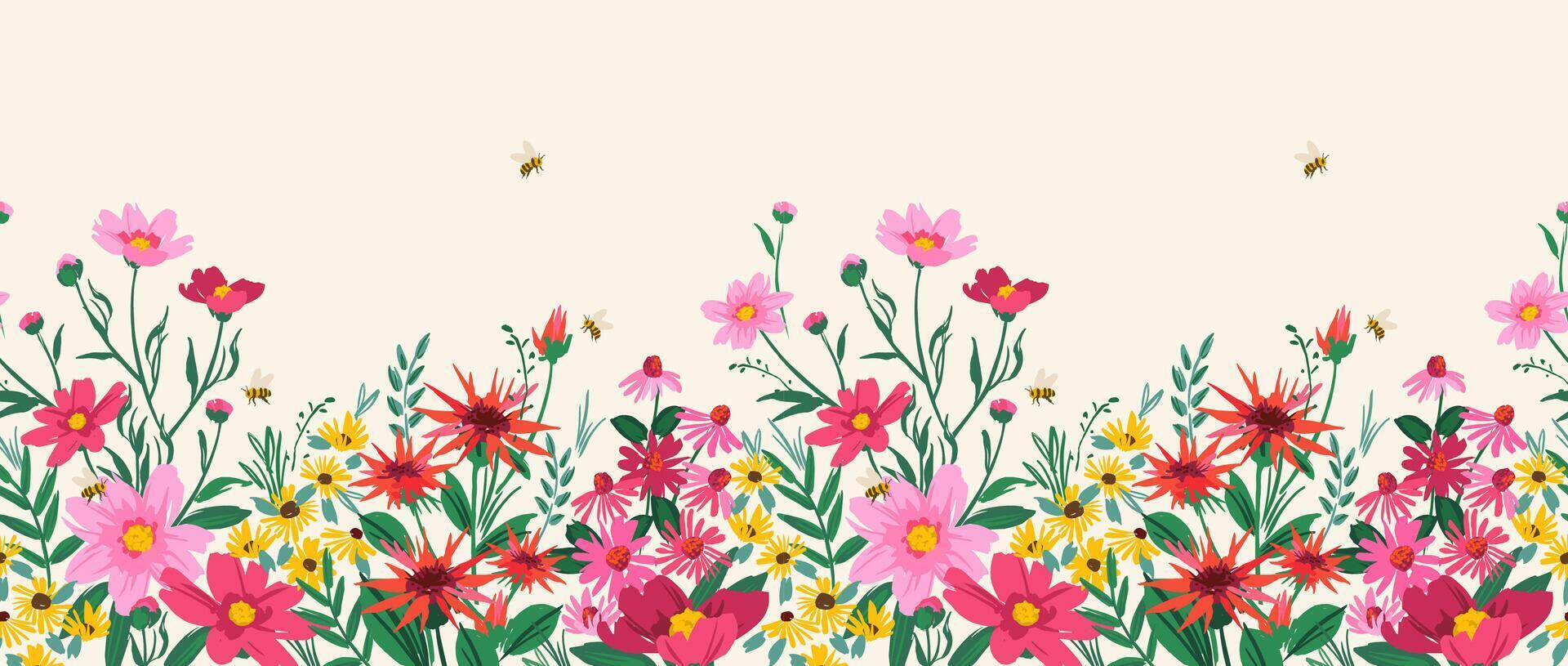 Floral seamless border. design for paper, cover, fabric, interior decor and other use vector