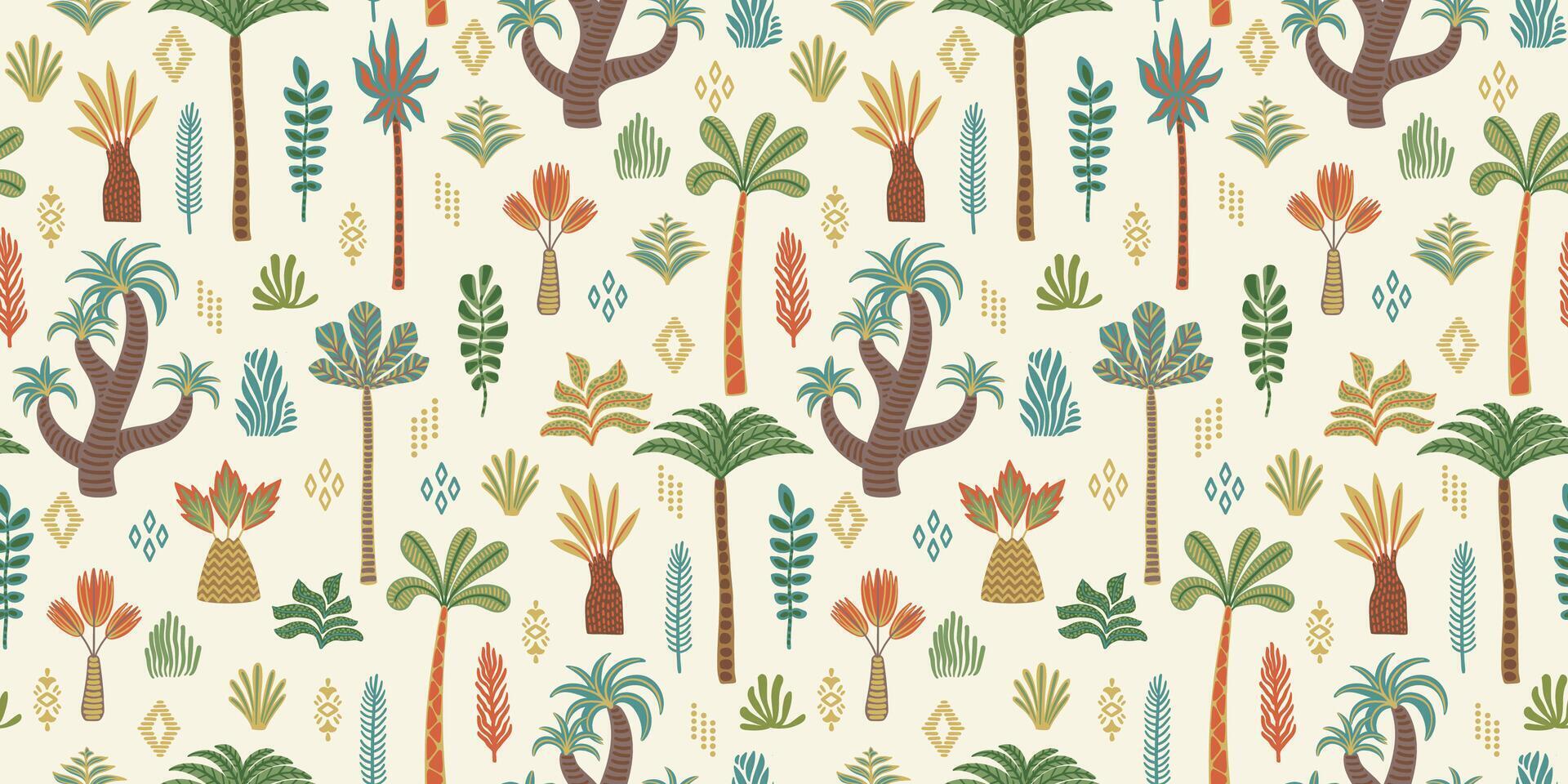 Ethnic tropical seamless pattern with palms. Modern abstract design for paper, cover, fabric, interior decor and other use vector