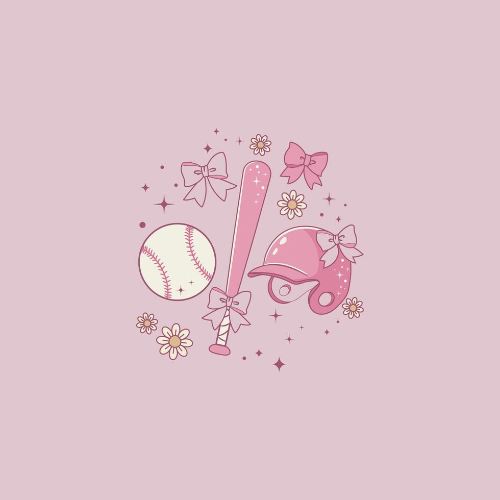 cute coquette style baseball illustration vector