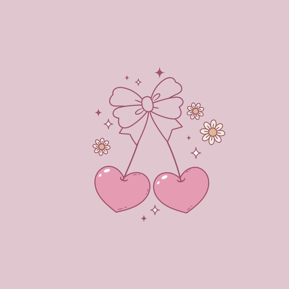 cute retro and flirty style cherry illustration vector