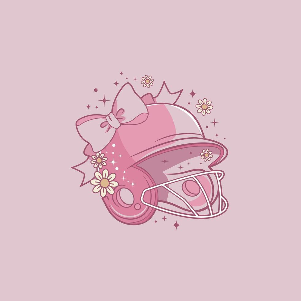 cute coquette style illustration of pink baseball helmet vector