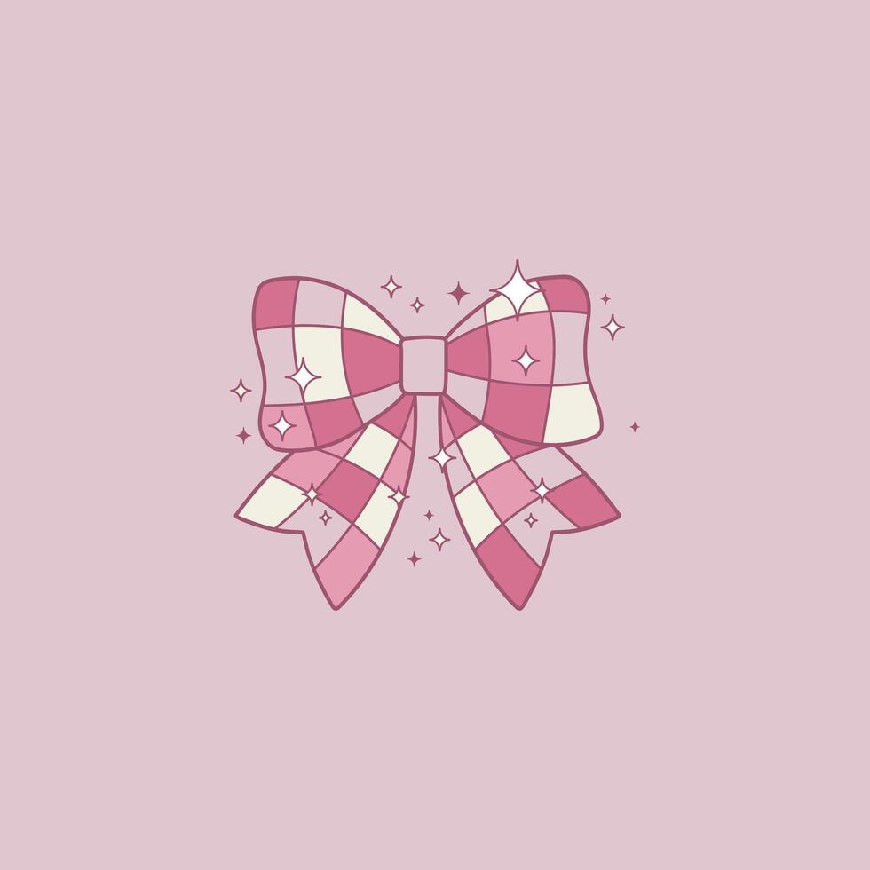 cute retro and coquette style pink bow illustration vector