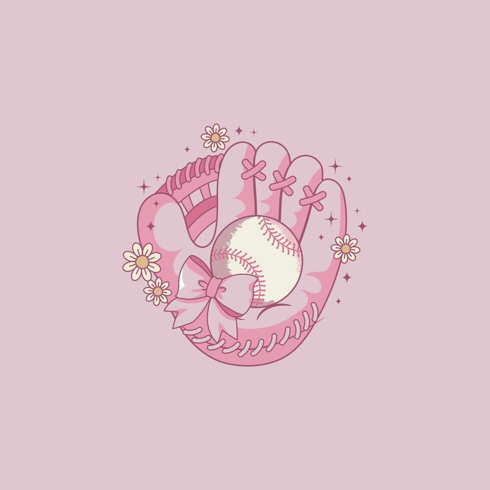 cute pink baseball glove coquette style illustration vector