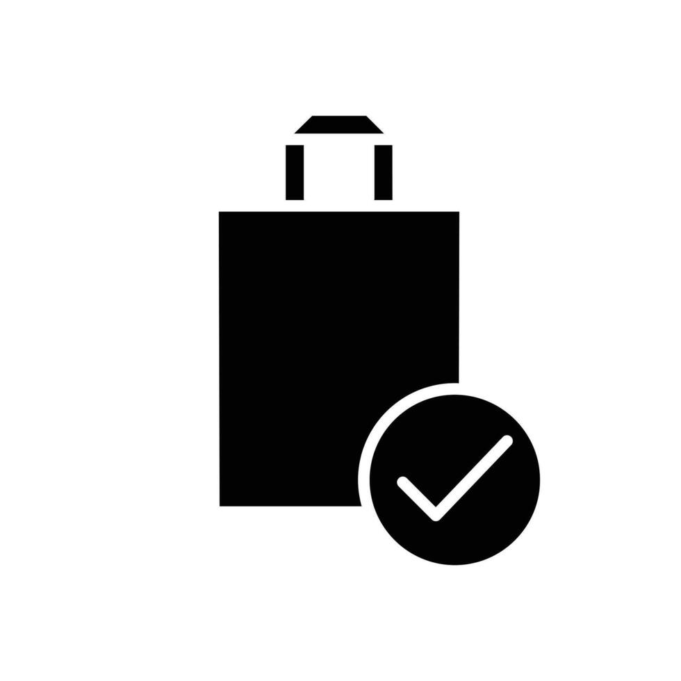 shoping bag checkmark solid black icon thin lines design good for website and mobile app vector