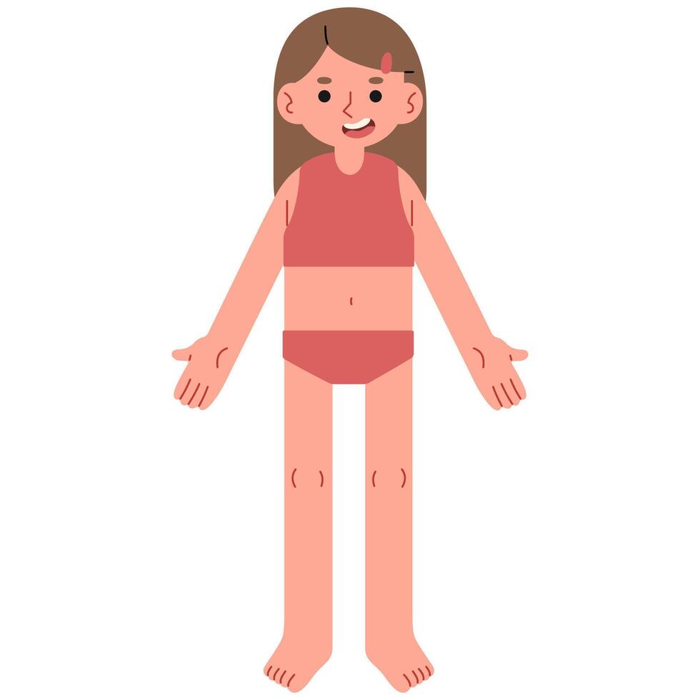 Woman's body front cute on a white background, illustration. vector