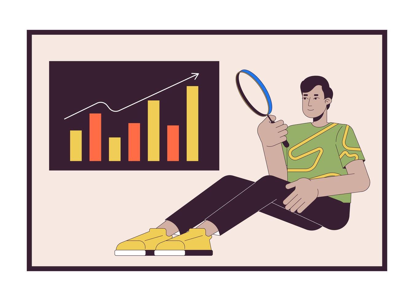 Man analyzing business data 2D linear cartoon character. Marketing specialist studying diagram isolated line person white background. Business statistics color flat spot illustration vector