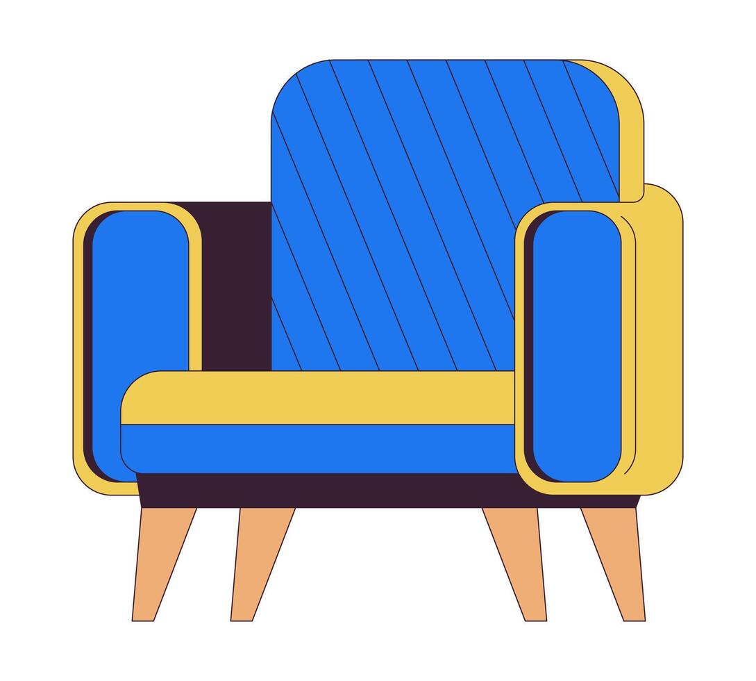 Soft armchair with cushions 2D linear cartoon object. Cozy seat to rest at home isolated line element white background. House interior comfort atmosphere color flat spot illustration vector