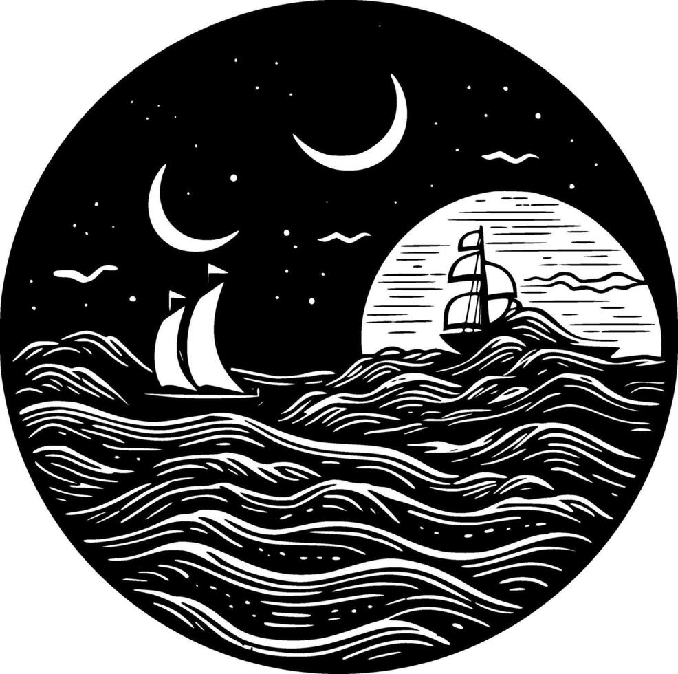 Sea, Black and White illustration vector