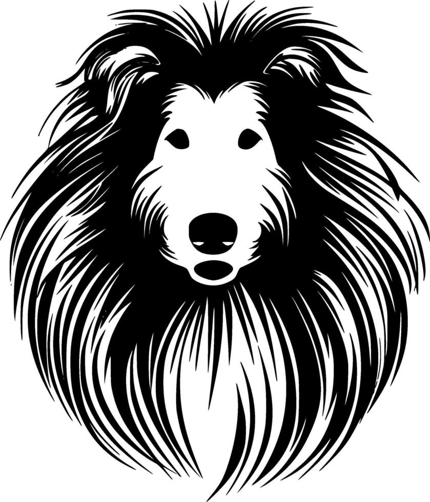 Shetland perro pastor - negro y blanco aislado icono - ilustración vector