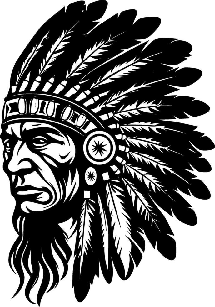 Indian Chief - Black and White Isolated Icon - illustration vector