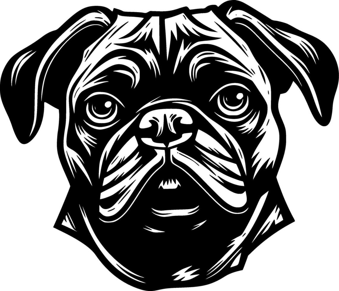 Pug, Black and White illustration vector