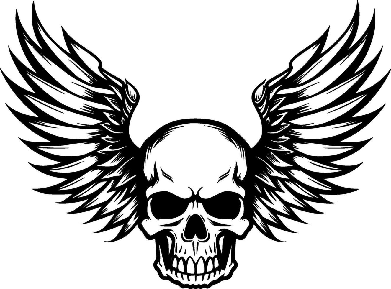 Skull With Wings - Black and White Isolated Icon - illustration vector