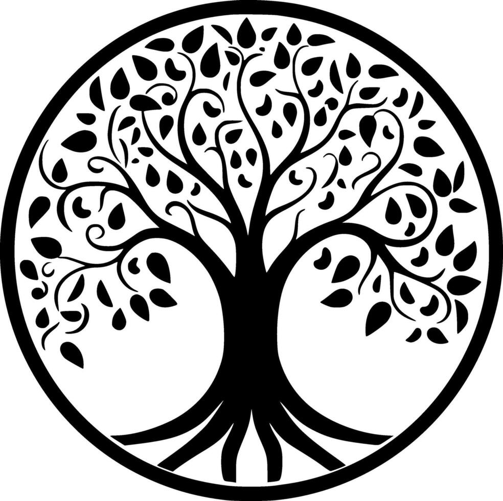 árbol - negro y blanco aislado icono - ilustración vector