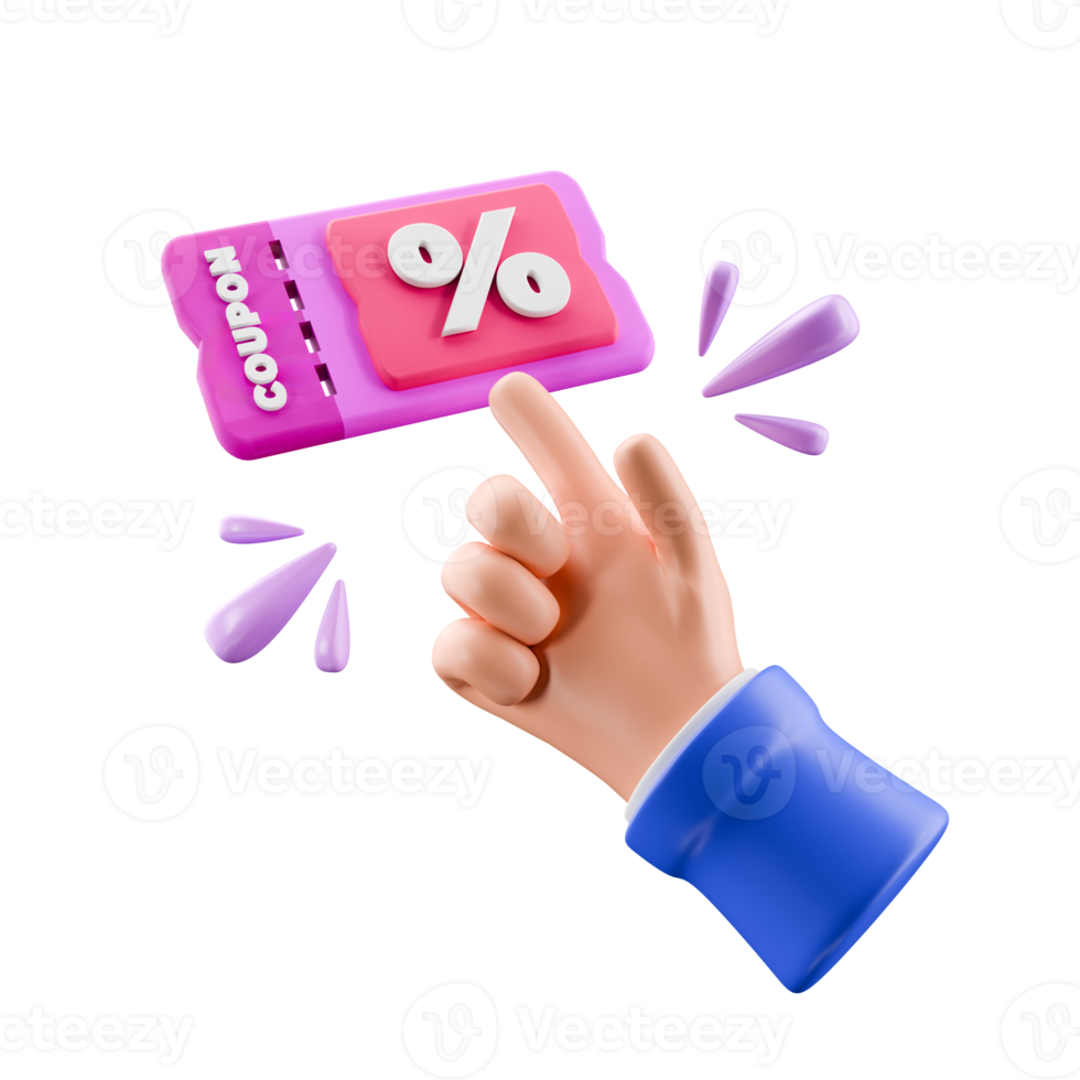 3d hand pointing to discount coupon voucher png