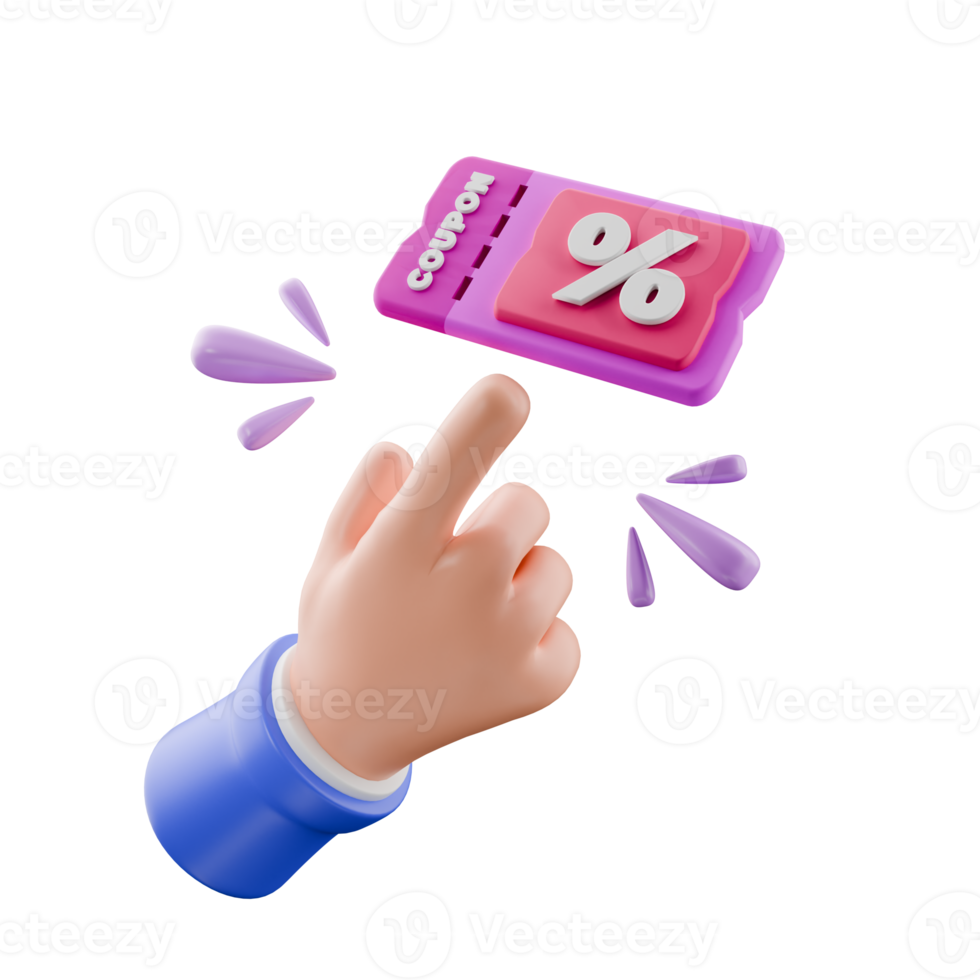 3d hand pointing to discount coupon voucher png