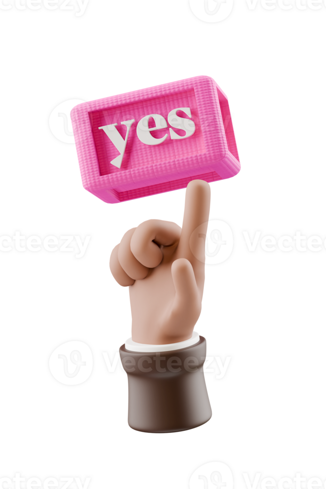 3d hand pointing to cuboid spelling YES png