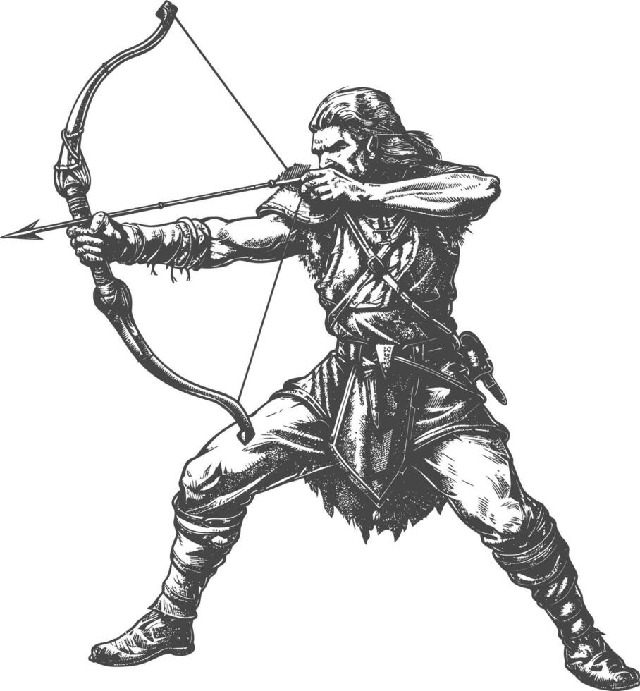 elf warrior with bow images using Old engraving style vector