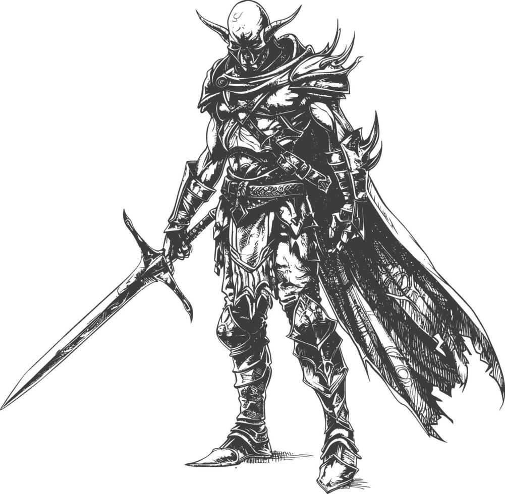 elf warrior images using Old engraving style vector