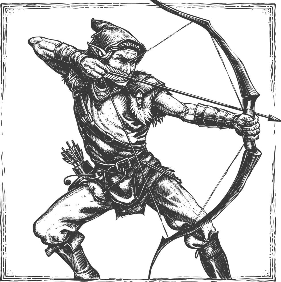 elf warrior with bow images using Old engraving style vector